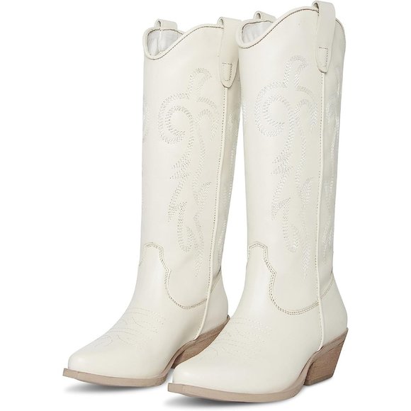 Steve Madden Boots Windie White Leather Cowboy Booties